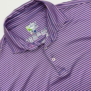 TailorByrd Mens Purple Striped Performance Polo‎ Shirt Large SPF 30 Golf Top